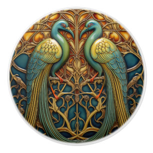 Bouton De Porte En Céramique Oiseaux Antique Art Nouveau Décor Nature Inspiré