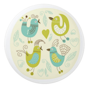 Bouton De Porte En Céramique oiseaux de bande dessinée de cate