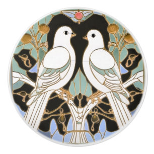 Bouton De Porte En Céramique Oiseaux de colombes Art Nouveau Doves Oiseaux Art 