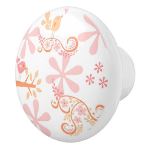 Bouton De Porte En Céramique Oiseaux et fleurs