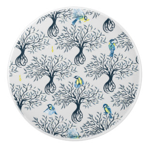 Bouton De Porte En Céramique Oiseaux et pommiers
