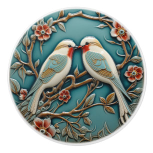 Bouton De Porte En Céramique Oiseaux Fleurs Art Nouveau Inspiré Nature Imprimer