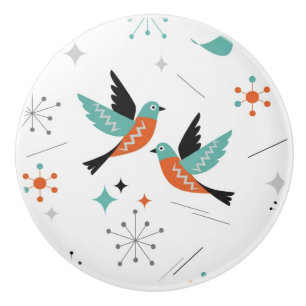 Bouton De Porte En Céramique Oiseaux Moderne Rétro Atomique du Milieu du Siècle