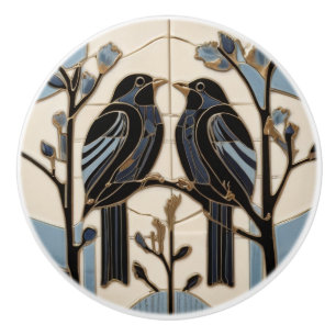 Bouton De Porte En Céramique Oiseaux noirs Art Nouveau Oiseau Art Déco Oiseau n