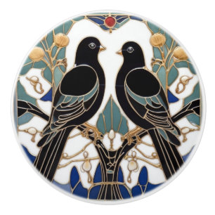 Bouton De Porte En Céramique Oiseaux noirs élégants Art Nouveau Oiseau Art Déco
