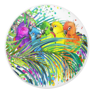 Bouton De Porte En Céramique Oiseaux tropicaux d'une plume 2 noeuds en céramiqu