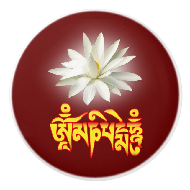 Bouton De Porte En Céramique Om mani padme mantra (Devant)