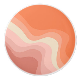 Bouton De Porte En Céramique Ondes de style rétro rose et orange
