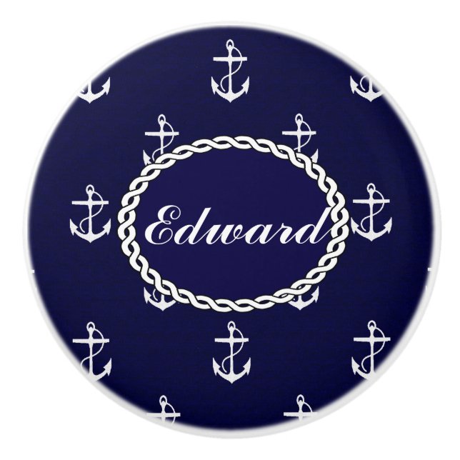 Bouton De Porte En Céramique Opus Posh Ancre Nautique Personnalisé (Devant)