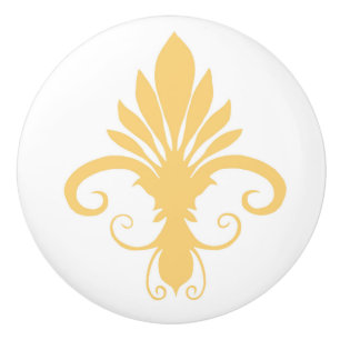 Bouton De Porte En Céramique Or à fleur Lily