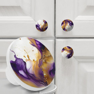 Bouton De Porte En Céramique Or et améthyste abstraits 