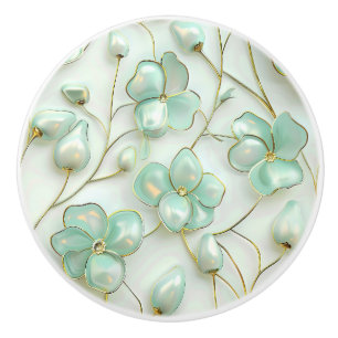 Bouton De Porte En Céramique Or Floral Gold