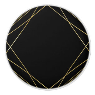 Bouton De Porte En Céramique Or & Noir Élégant Moderne Géométrique Glam Deco