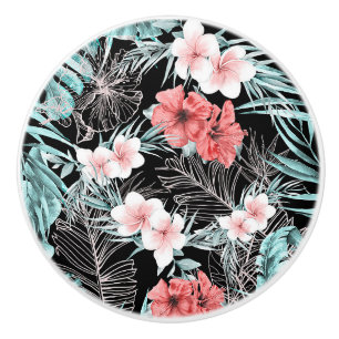Bouton De Porte En Céramique Or rose tropical botanique paradis insulaire chic