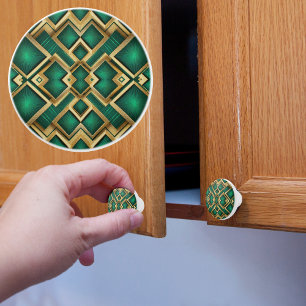 Bouton De Porte En Céramique Or sur Geo Bursts d'Émeraude