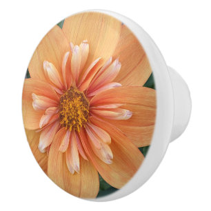 Bouton De Porte En Céramique Orange Collarette Dahlia Floral
