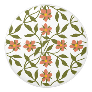 BOUTON DE PORTE EN CÉRAMIQUE ORANGE FLEURS