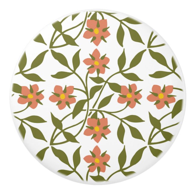 BOUTON DE PORTE EN CÉRAMIQUE ORANGE FLEURS (Devant)