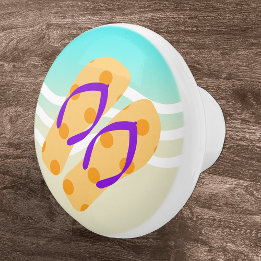 Bouton De Porte En Céramique Orange Summer Beach Vagues Flip Flops Porte Knoor