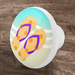 Bouton De Porte En Céramique Orange Summer Beach Vagues Flip Flops Porte Knoor