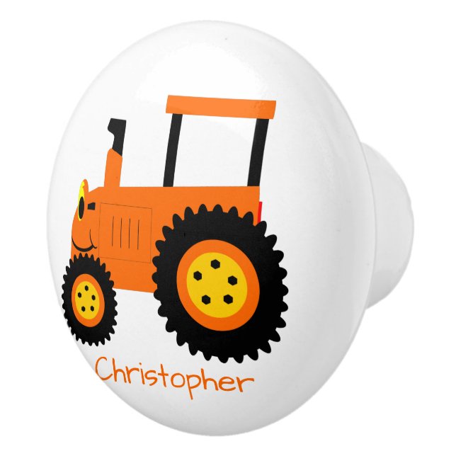 Bouton De Porte En Céramique Orange Tractor Design Personalised (Droite)