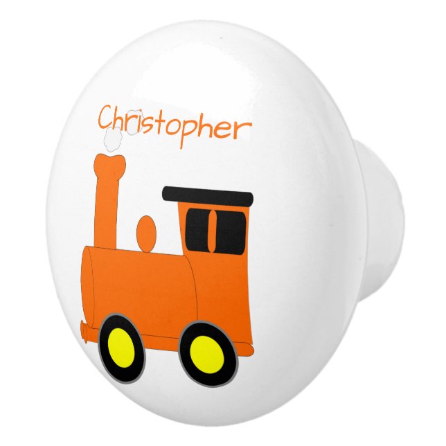 Bouton De Porte En Céramique Orange Train Design Personalised (Droite)