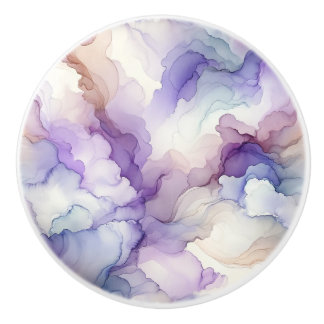 Bouton De Porte En Céramique Orchidée florissante Aquarelle violette Art Abstra