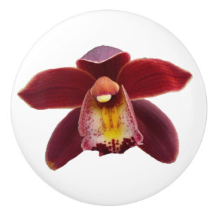 Bouton De Porte En Céramique Orchidées de Maroon I Beau Floral Rouge