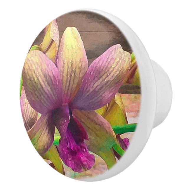 Bouton De Porte En Céramique Orchidées en floraison (Droite)