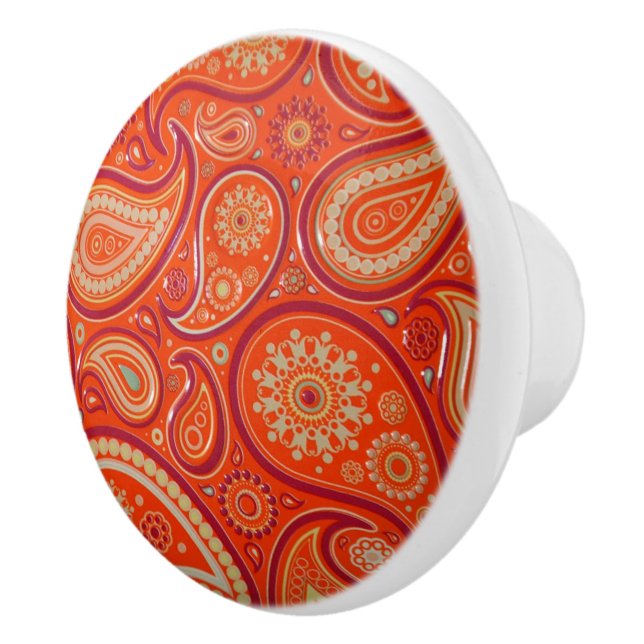 Bouton De Porte En Céramique Ornate Orange Paisley Pattern (Droite)