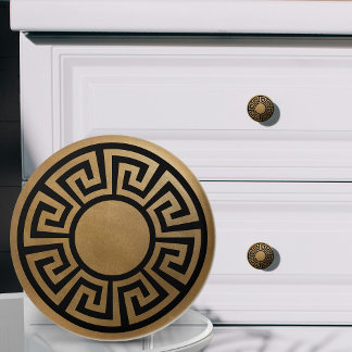 Bouton De Porte En Céramique Ornement clé grecque - Noir et Or