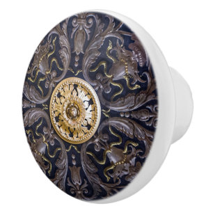 Bouton De Porte En Céramique Ornement de sculpture médiévale en bois plaqué or