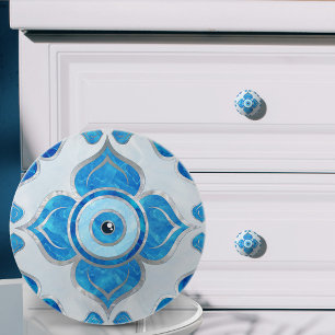 Bouton De Porte En Céramique Ornement du mauvais œil Bleu et Perle