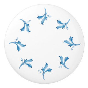 Bouton De Porte En Céramique Ornements de feuilles en carreaux bleus minimalist
