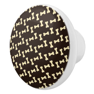 Bouton De Porte En Céramique Os de chien sur motif brun