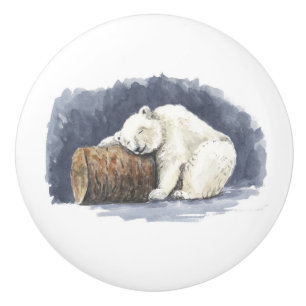 Bouton De Porte En Céramique Ours polaire dormant, aquarelle