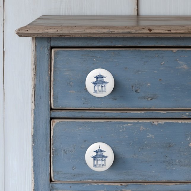 Bouton De Porte En Céramique Pagode de style Chinois (Blue Pagoda Chinoiserie ceramic furniture knobs)