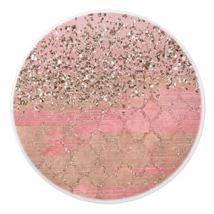 Bouton De Porte En Céramique Pailletant Rose Blush Princesse Indienne Marocaine