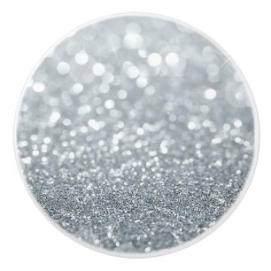 Bouton De Porte En Céramique Paillettes Argentées Blanches Bokeh Glamour Tendan
