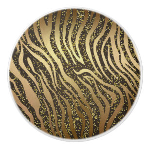Bouton De Porte En Céramique Paillettes dorées Zèbre Jungle Safari Glamour