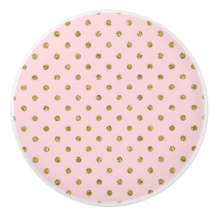 Bouton De Porte En Céramique Paillettes Rose & Or Points à pois minimalistes