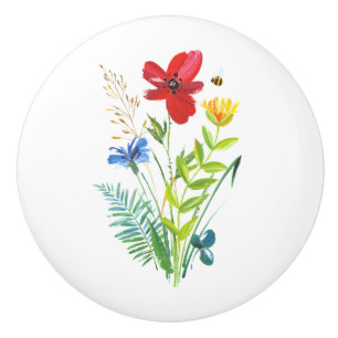 Bouton De Porte En Céramique Painé Country Floral Céramique Pull Mobilier Knob