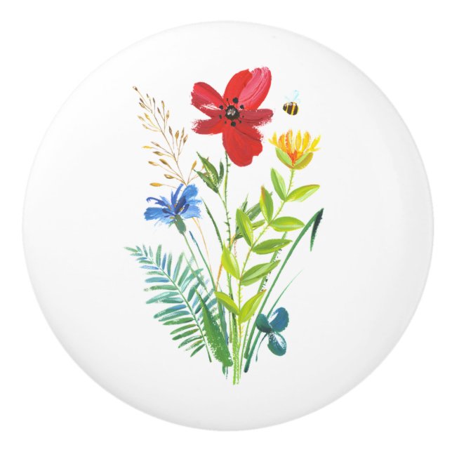 Bouton De Porte En Céramique Painé Country Floral Céramique Pull Mobilier Knob (Devant)
