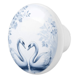 Bouton De Porte En Céramique Paire de cygne Delft Bleu et blanc Swan Lake Bird