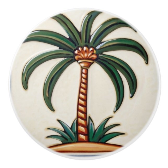 Bouton De Porte En Céramique Palm Tree îm désert île tropicale (Devant)