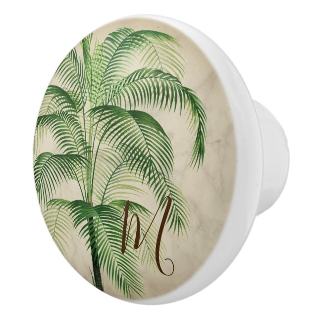 Bouton De Porte En Céramique Palm Tropical Monogramme élégant (Droite)