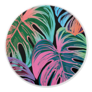 Bouton De Porte En Céramique Palmettes peintes tropicales