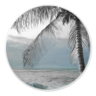 Bouton De Porte En Céramique Palmier blanc élégant paradis de la plage de cocot