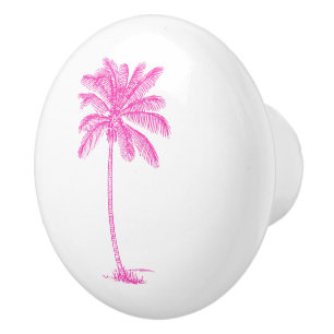 Bouton De Porte En Céramique Palmier rose et blanc