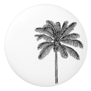 Bouton De Porte En Céramique Palmier tropical en noir et blanc
